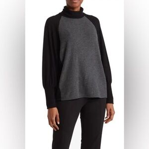 Womens Colorblock Two-Tone Mock Neck Sweater Pull on Black Gray Size Medium NWT